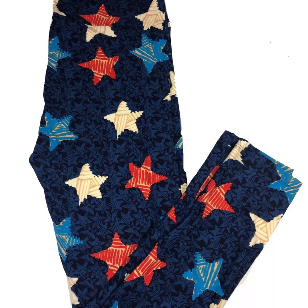 LuLaRoe Red White blue leggings tall and curvy